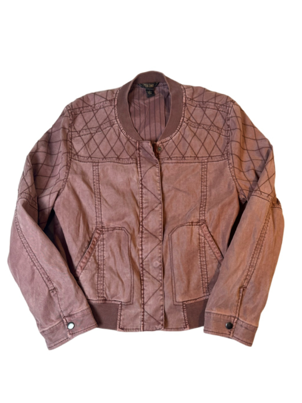 Peyton Jensen Women’s L Mauve Quilted Bomber Jacket Washed Moto Boho